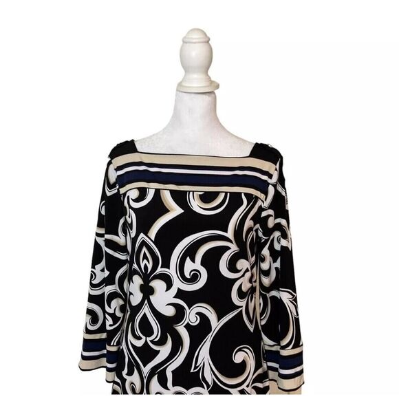 White House Black Market 3/4 Sleeve Patterned Tunic Dress Designer US S - Picture 2 of 9